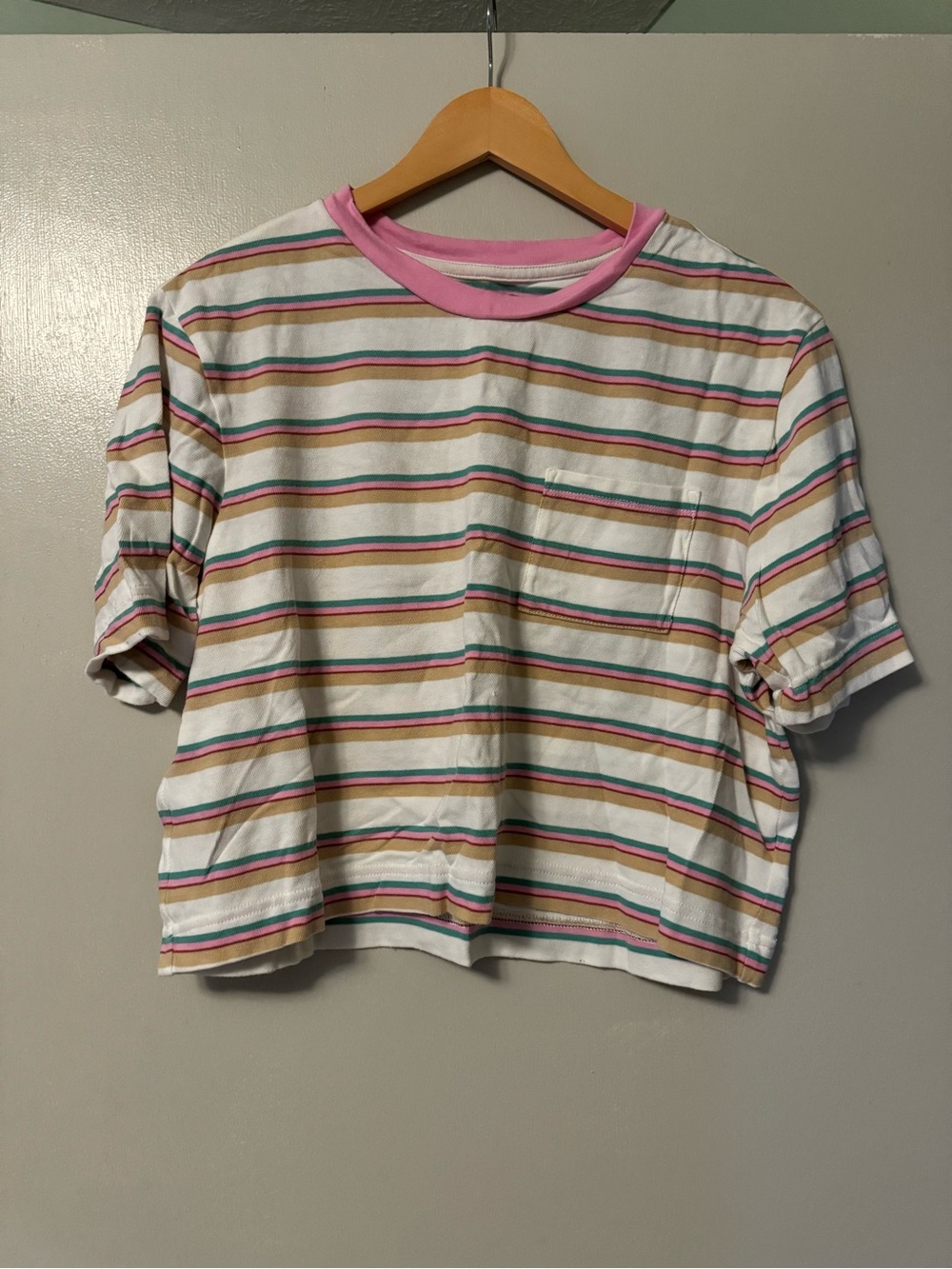 GAP White Crop Top with Pink Trim and Multicolor Stripes